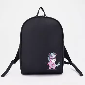 Рюкзак молодёжный 27х14х38, трешевый единорожка, чёрный