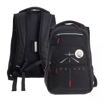 Рюкзак молодёжный 43 х 31 х 20 см, Grizzly, эргономичная спинка, отделение для ноутбука, чёрный