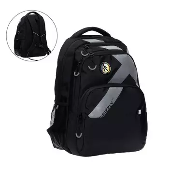 Рюкзак молодёжный Grizzly, 45 х 32 х 23 см, эргономичная спинка, отделение для ноутбука, чёрный/серый