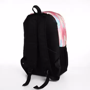 Рюкзак школьный на молнии, с карманами, с принтом, размер 301342 см, розовый/голубой/бежевый