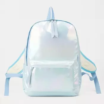 Рюкзак школьный на молнии, с карманом, размер 291640 см, перламутровый, голубой