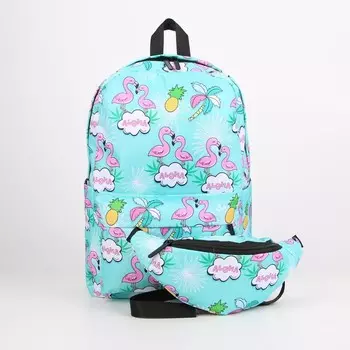 Рюкзак, отдел на молнии, наружный карман, 2 боковых кармана, поясная сумка, цвет зелёный, «Фламинго»