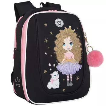 Рюкзак школьный, 3629х18 см, Grizzly, каркасный, брелок, черный, RAf-592