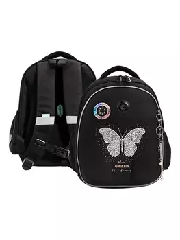 Рюкзак школьный, 36х28х20 см, Grizzly, каркасный, чёрный, RAz-586-5_1