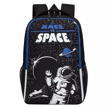 Рюкзак школьный, 3829х16 см, Grizzly 451, эргономичная спинка, черный/синий, RB-451-2_1