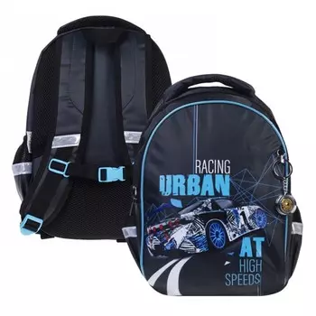 Рюкзак школьный 38.5 х 26 х 17 см, эргономичная спинка, Hatber Primary School "Скорость" чёрный NRk_87059