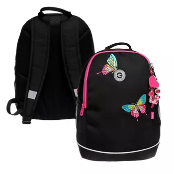 Рюкзак школьный, 38 х 28 х 18 см, Grizzly, эргономичная спинка, + брелок, чёрный