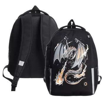 Рюкзак школьный, 38 х 29 х 16 см, Grizzly, эргономичная спинка, чёрный