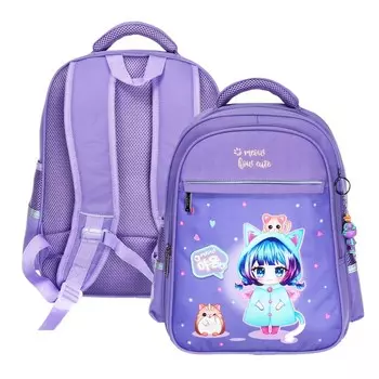 Рюкзак школьный 38 х 29 х 14,5 см, Hatber Ergonomic light, "Девочка-кошка" NRk_15123