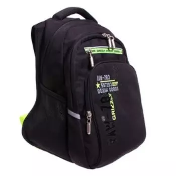 Рюкзак школьный, 39 х 26 х 20 см, Grizzly 050, эргономичная спинка, отделение для ноутбука, чёрный/салатовый RB-050-11_4