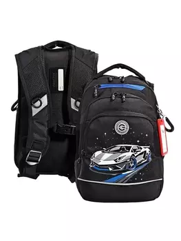 Рюкзак школьный, 402522 см, Grizzly, эргономичная спинка, отделение для ноутбука, чёрный/синий, RB-550-1_1