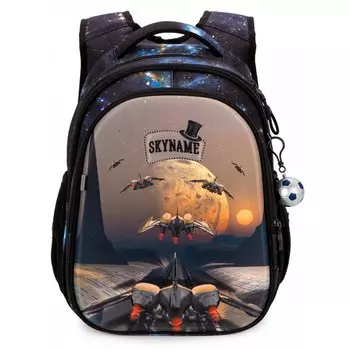 Рюкзак школьный эргоном.спинка SkyName R1 37*30*16 мал + брелок мячик, черн/син R1-032