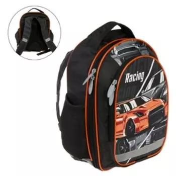 Рюкзак школьный, 37 х 27 х 16 см, эргономичная спинка, Calligrata Б "Авто", чёрный