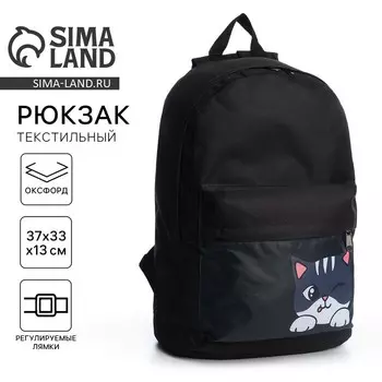 Рюкзак школьный детский для девочки «Котик» 331337, отдел на молнии, карман, чёрный