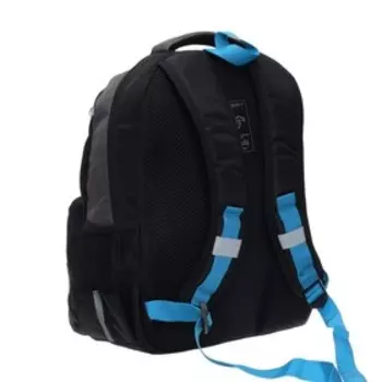 Рюкзак школьный Grizzly, 39 х 28 х 19 см, эргономичная спинка, отделение для ноутбука, чёрный, синий