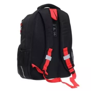 Рюкзак школьный Grizzly "Скорость", 39 х 28 х 18 см, эргономичная спинка, отделение для ноутбука, чёрный, красный