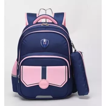 Рюкзак школьный, отдел на молнии, цвет темно-синий/розовый 28,5х13,5х38,5см