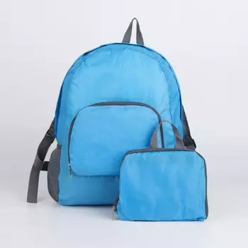 Рюкзак складной на молнии, с сетчатыми карманами, размер 291334 см, голубой