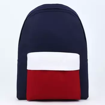 Рюкзак школьный текстильный с цветным карманом, 30х39х12 см, синий, бордовый, белый