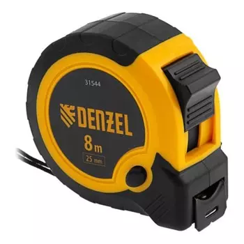 Рулетка DENZEL, 8 м x 25 мм, автостоп, двухкомпонентный корпус