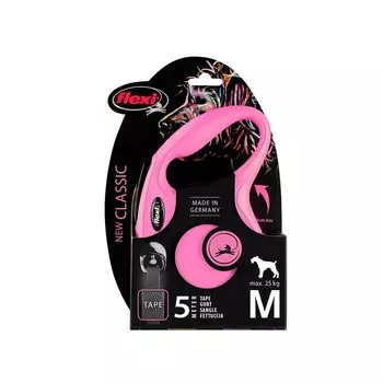 Рулетка Flexi New Classic M (до 25 кг) 5 м лента, розовая