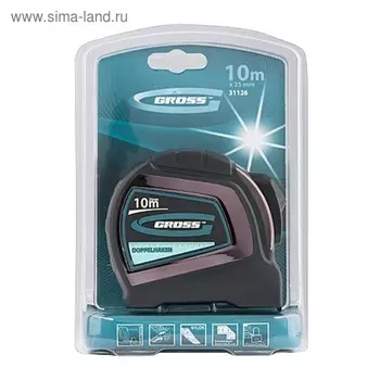Рулетка GROSS Doppelhaken,10 м 25 мм, двухсторонний зацеп, нейлоновая, двухсторонняя шкала