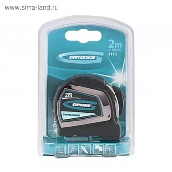Рулетка GROSS Doppelhaken, 2 м × 16 мм, нейлоновая, двухсторонняя шкала