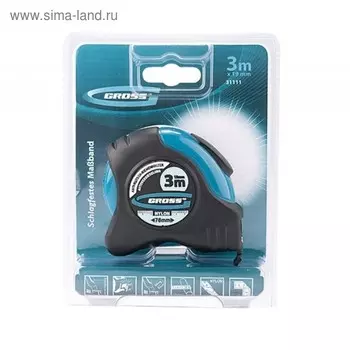 Рулетка GROSS Schlagfest, 3 м 19 мм, магнитный зацеп, нейлоновое покрытие, автостоп