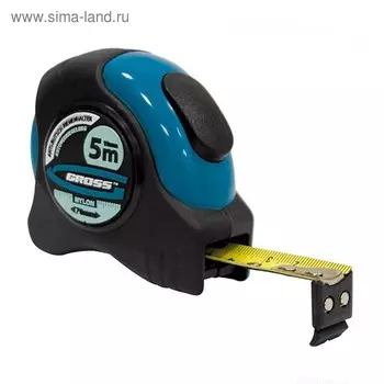 Рулетка GROSS Schlagfest, 5 м 19 мм, магнитный зацеп, нейлоновое покрытие, автостоп