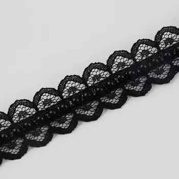 Рюш кружевной, с бусинами, 17 мм, 4.5±0.5 м, чёрный