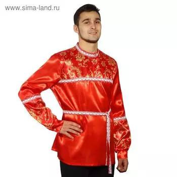 Русская мужская рубаха с кокеткой, красная, р-р 56-58, рост 182 см