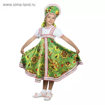 Русский народный костюм «Хохлома», платье, кокошник, зелёный, р-р 28, рост 98-104 см