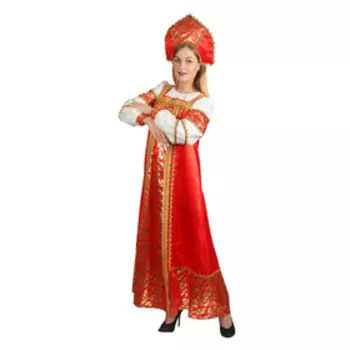 Русский народный костюм "Любавушка", платье, кокошник, атлас, р-р 44, рост 170 см