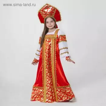 Русский народный костюм «Любавушка», платье-сарафан, кокошник, р-р 34, рост 134 см, красный
