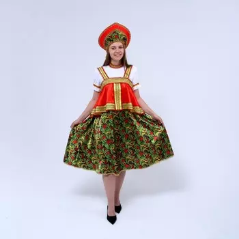 Русский народный костюм женский «Рябинушка», платье с отлетной кокеткой, кокошник, р. 44-46, рост 170 см