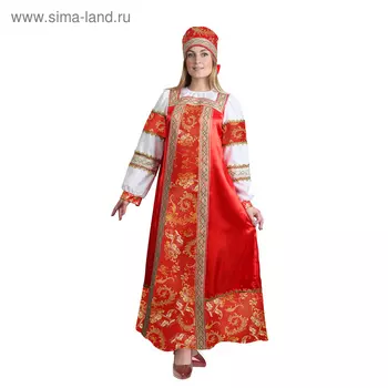 Русский народный костюм "Золотые узоры", платье, сорока, атлас, р-р 50, рост 172 см