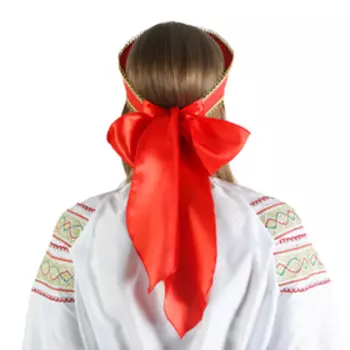 Русский женский костюм "Пелагея", платье, красный фартук, кокошник, р. 52-54, рост 172 см