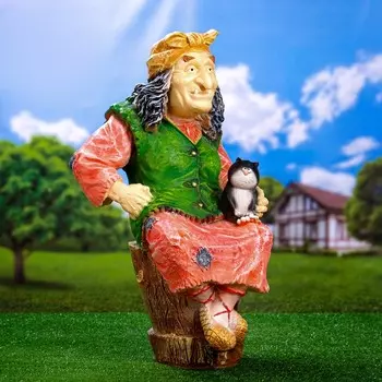 Садовая фигура из полистоуна «Баба Яга на ступе с кошкой», 743640 см, МИКС