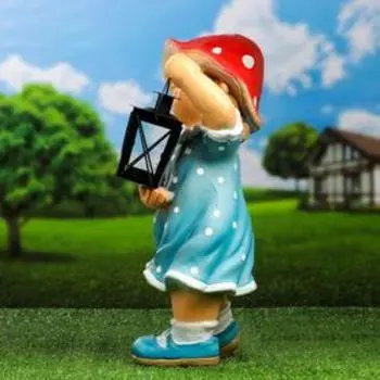 Садовая фигура "Девочка-грибочек с фонарем" 18х16х44см