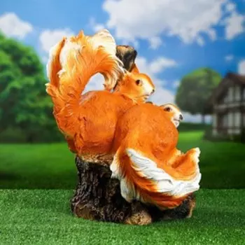 Садовая фигура "Две белки на коряге под фонарь" 40х34х35см