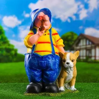 Садовая фигура "Фермер с собачкой" 60х39см