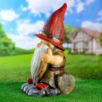 Садовая фигура "Гном на пне в шляпе" 27х21х55 см