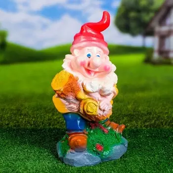 Садовая фигура "Гном с бревном" 37х23х19см