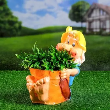 Садовая фигура "Гном с горшком" 29х21х31см