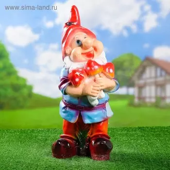 Садовая фигура "Гном с поганками" 22х23х48см