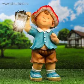 Садовая фигура "Гномик-грибочек с фонарем" 21х15х45см