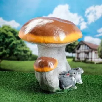 Садовая фигура "Гриб белый двойной с зайчатами" 58х52см