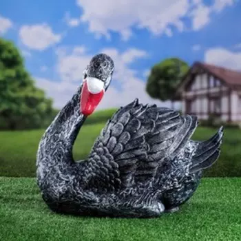 Садовая фигура "Лебедь", серо-чёрная, гипс, 25х45х38 см