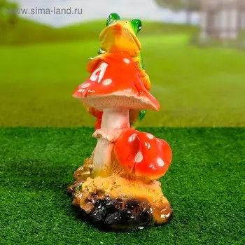 Садовая фигура из гипса «Лягушка на мухоморе» малая, 27 см