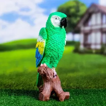Садовая фигура "Попугай на коряге" 12х18х34см, зеленый